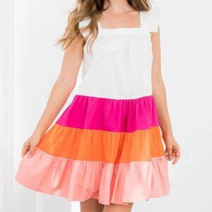 THML Color Block Mini Dress - White, Pink, Orange